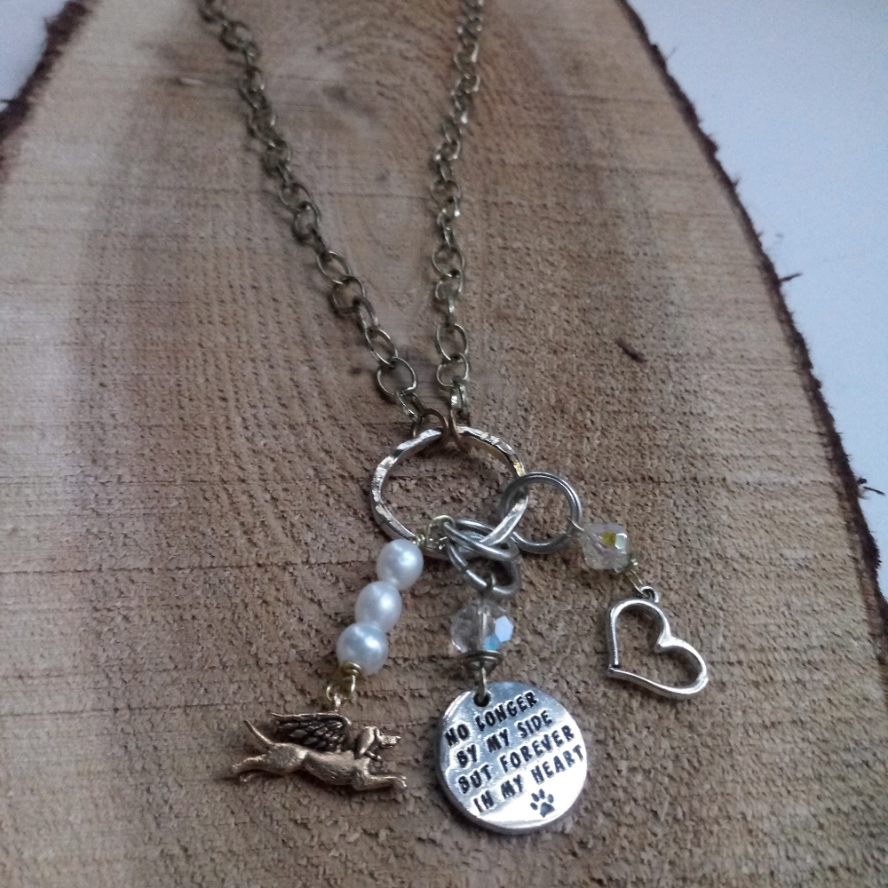 Pet Memorial Necklace with mix metal with gold ang